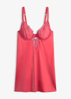 bonprix Babydoll en matière brillante avec broderie florale métallisée|Femme Guêpières & Déshabillés|Dessous