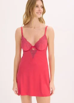 bonprix Babydoll en matière brillante avec broderie florale métallisée|Femme Guêpières & Déshabillés|Dessous