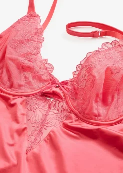 bonprix Babydoll en matière brillante avec broderie florale métallisée|Femme Guêpières & Déshabillés|Dessous