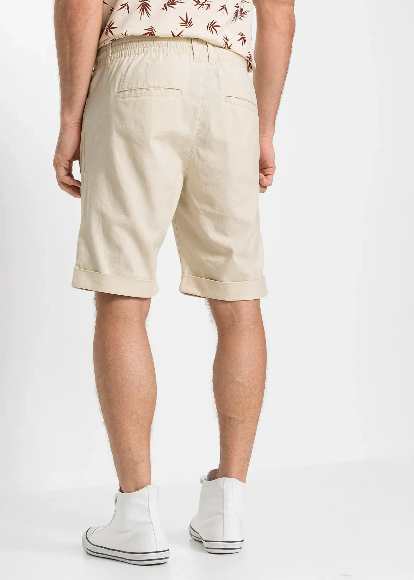Homme bonprix Shorts|Pantalons|Bermuda à taille élastiquée en lin mélangé, Regular