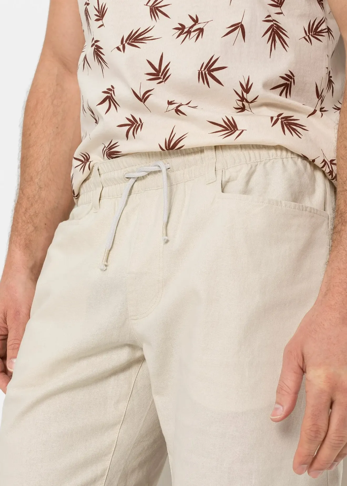 Homme bonprix Shorts|Pantalons|Bermuda à taille élastiquée en lin mélangé, Regular