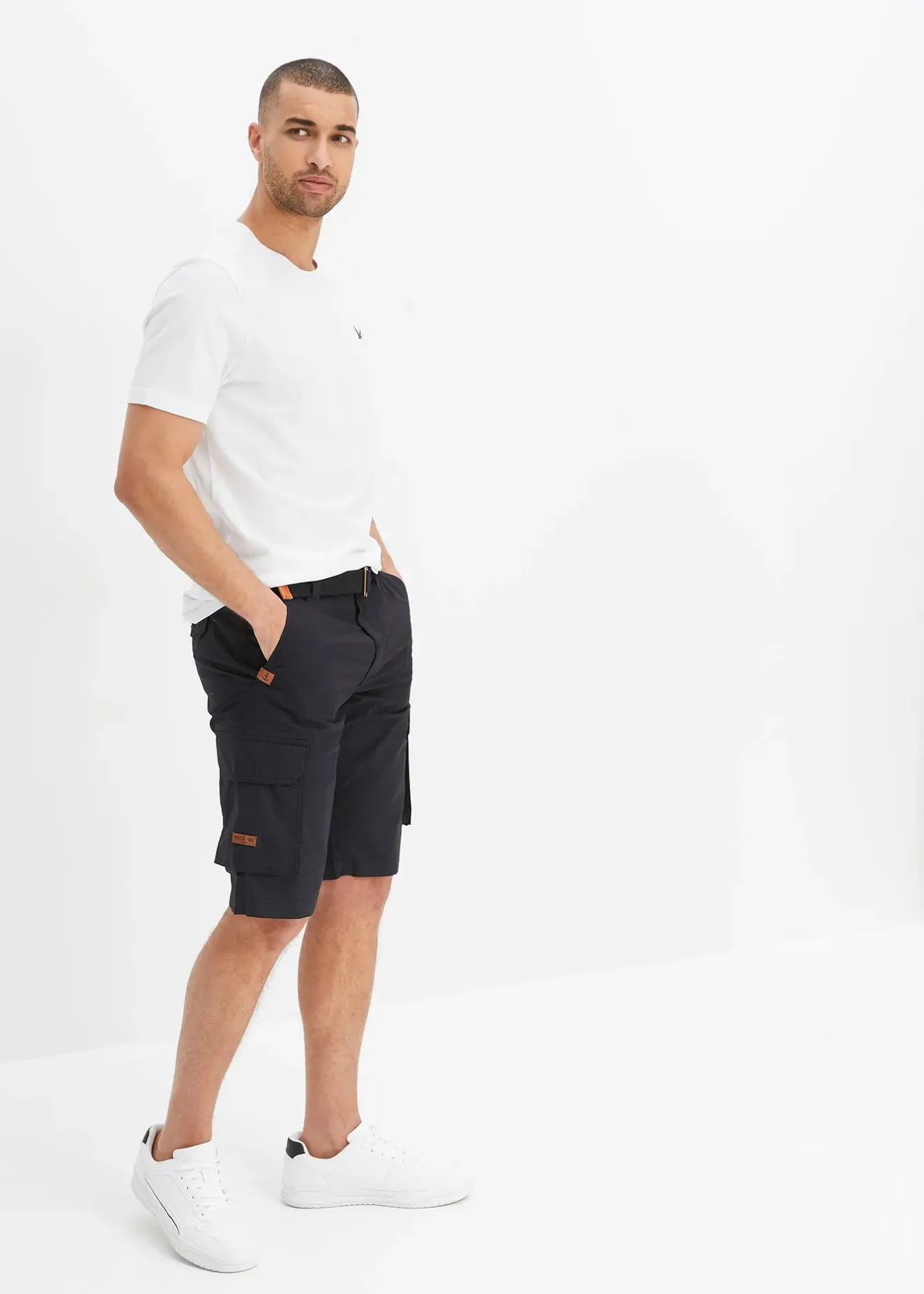bonprix Bermuda cargo avec ceinture et taille élastiquée, Regular|Homme Shorts|Pantalons