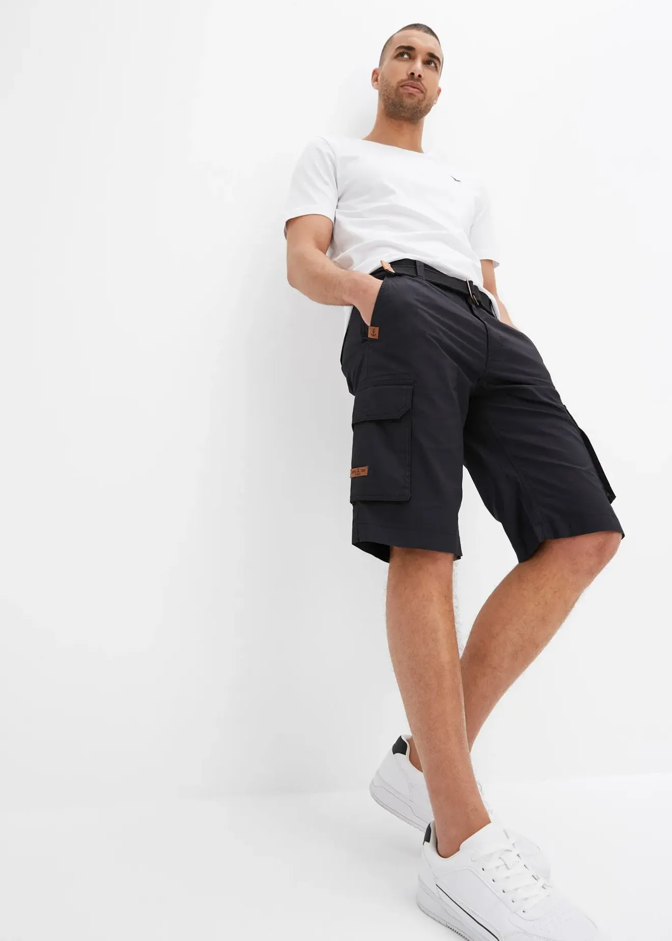 bonprix Bermuda cargo avec ceinture et taille élastiquée, Regular|Homme Shorts|Pantalons