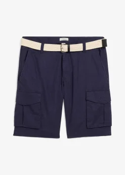 Homme bonprix Shorts|Pantalons|Bermuda cargo avec lin et ceinture, Regular