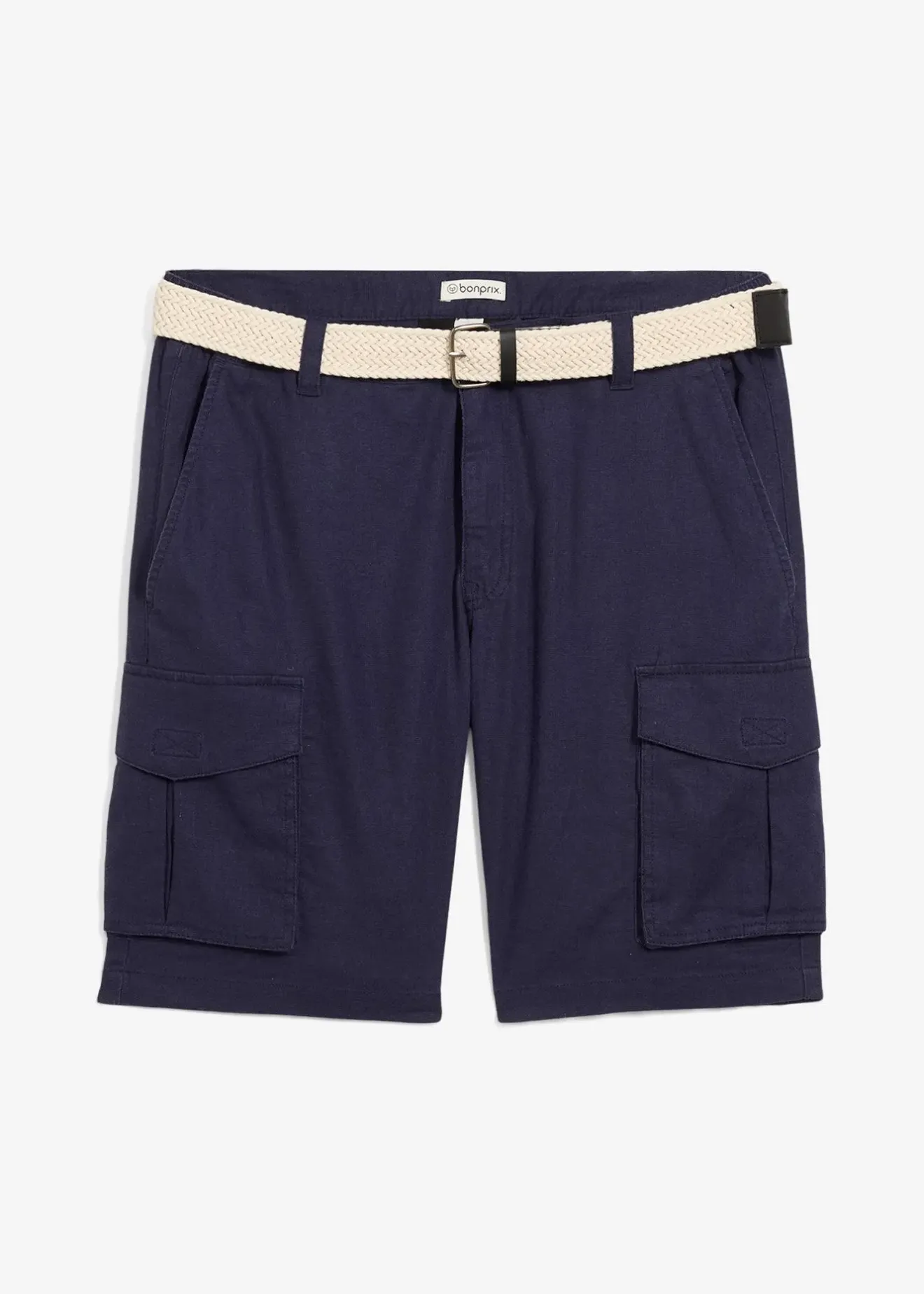 Homme bonprix Shorts|Pantalons|Bermuda cargo avec lin et ceinture, Regular
