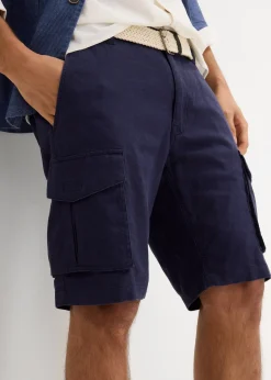Homme bonprix Shorts|Pantalons|Bermuda cargo avec lin et ceinture, Regular