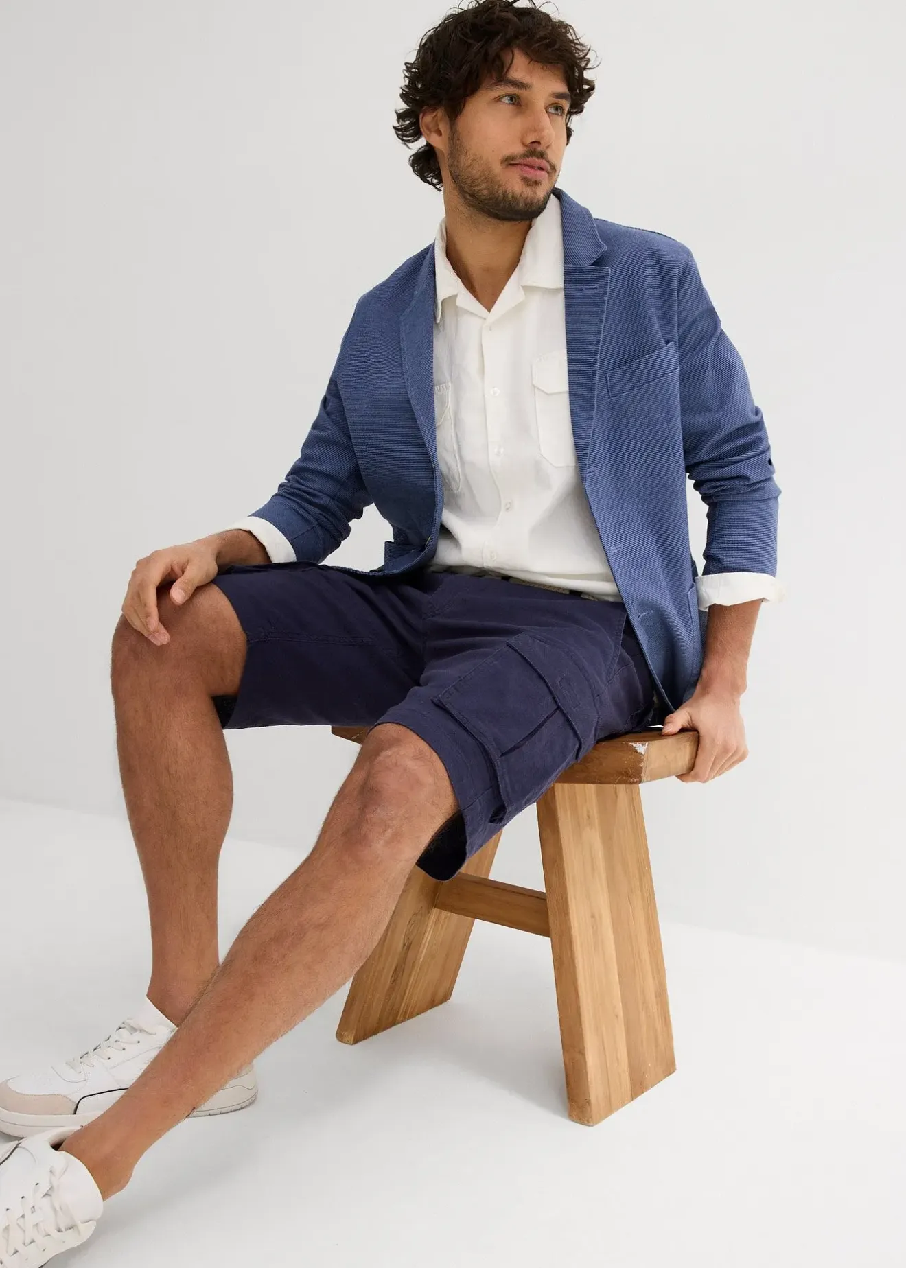 Homme bonprix Shorts|Pantalons|Bermuda cargo avec lin et ceinture, Regular