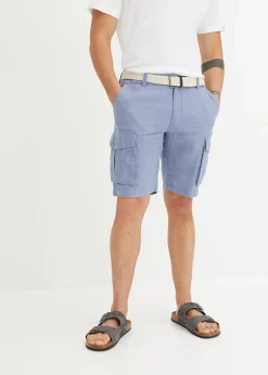Homme bonprix Shorts|Pantalons|Bermuda cargo avec lin et ceinture, Regular