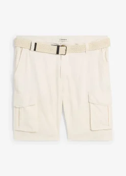 bonprix Bermuda cargo avec lin et ceinture, Regular|Homme Shorts|Pantalons