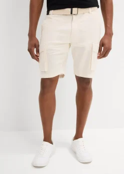 bonprix Bermuda cargo avec lin et ceinture, Regular|Homme Shorts|Pantalons