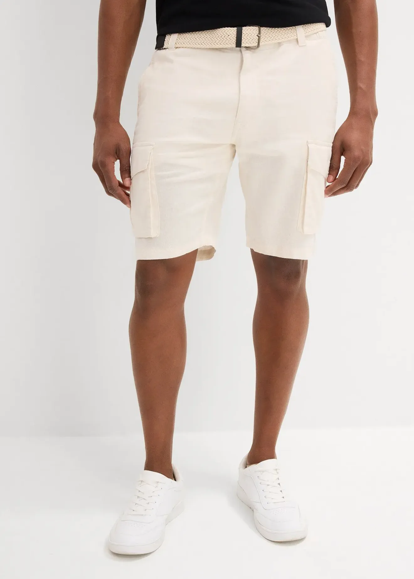 bonprix Bermuda cargo avec lin et ceinture, Regular|Homme Shorts|Pantalons