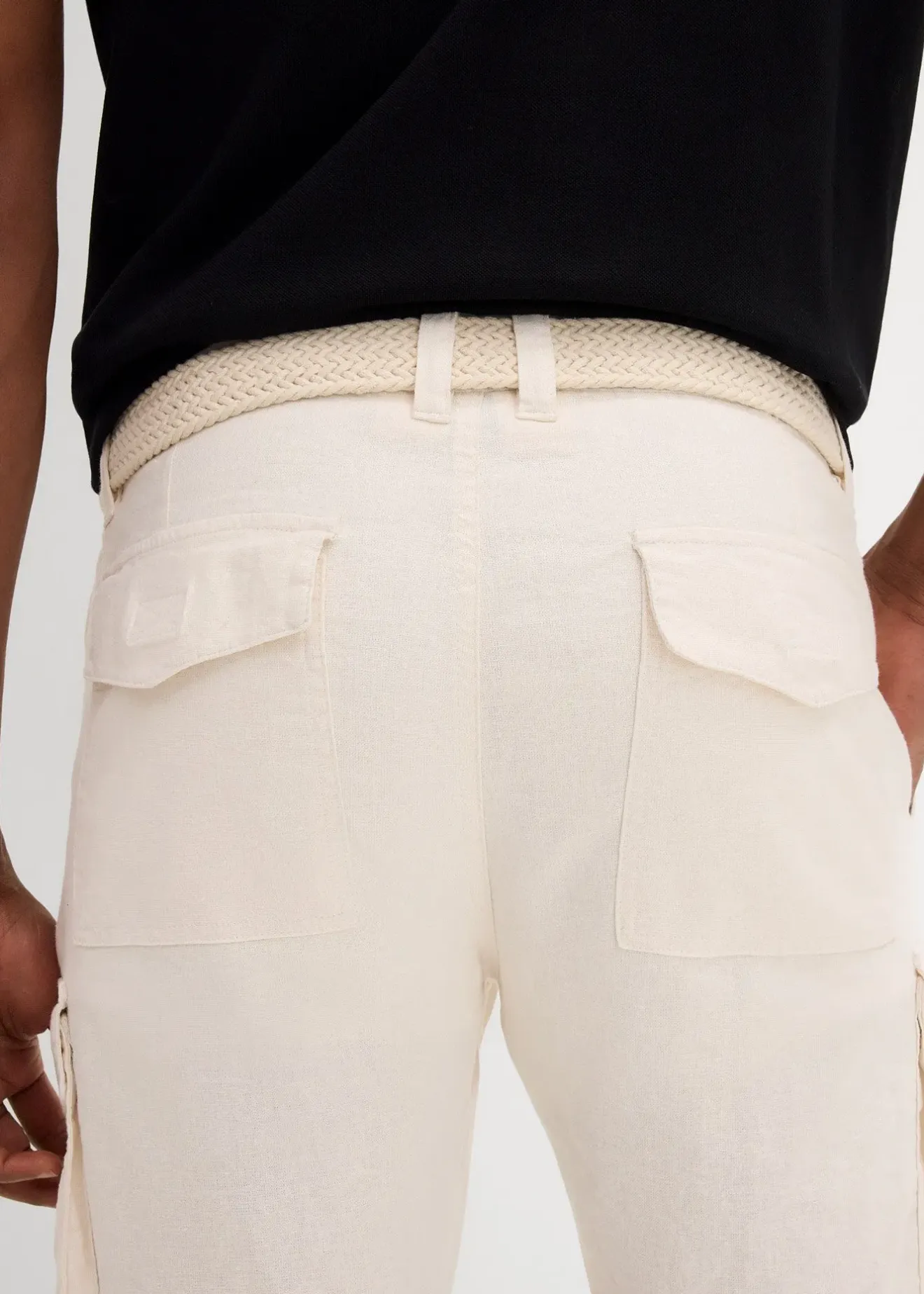 bonprix Bermuda cargo avec lin et ceinture, Regular|Homme Shorts|Pantalons
