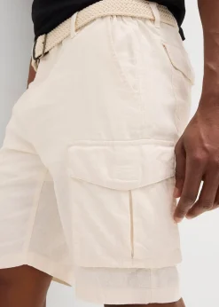 bonprix Bermuda cargo avec lin et ceinture, Regular|Homme Shorts|Pantalons