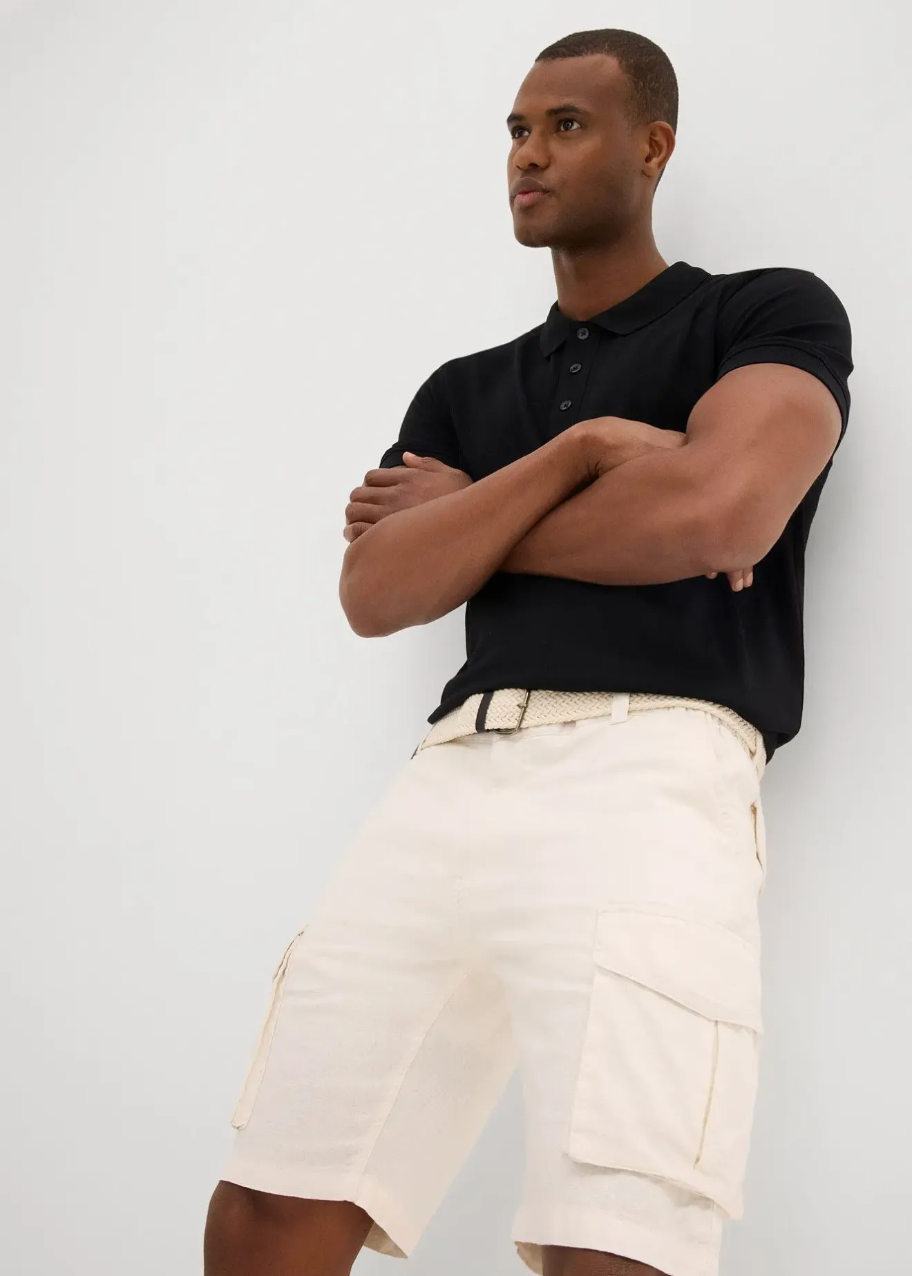 bonprix Bermuda cargo avec lin et ceinture, Regular|Homme Shorts|Pantalons