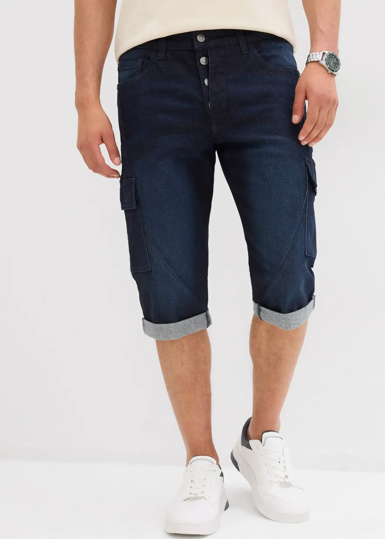 Homme bonprix Shorts|Jeans|Bermuda cargo en jean extensible, regular