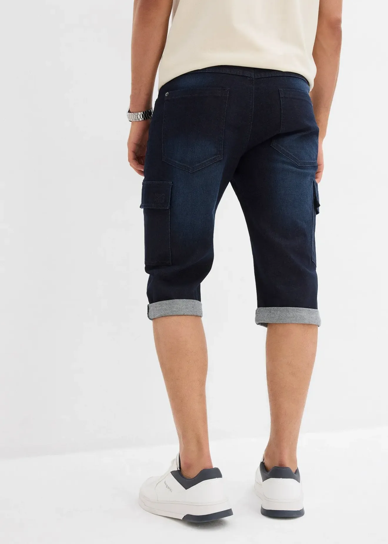 Homme bonprix Shorts|Jeans|Bermuda cargo en jean extensible, regular
