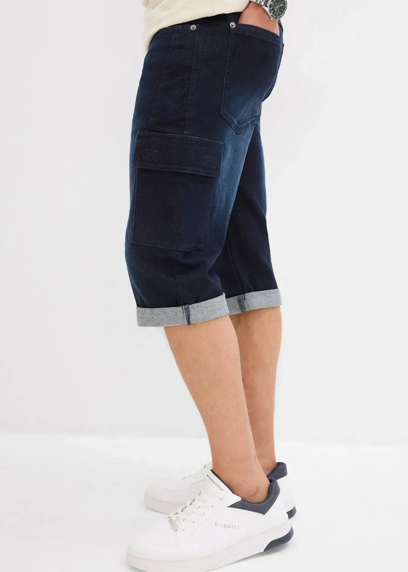 Homme bonprix Shorts|Jeans|Bermuda cargo en jean extensible, regular