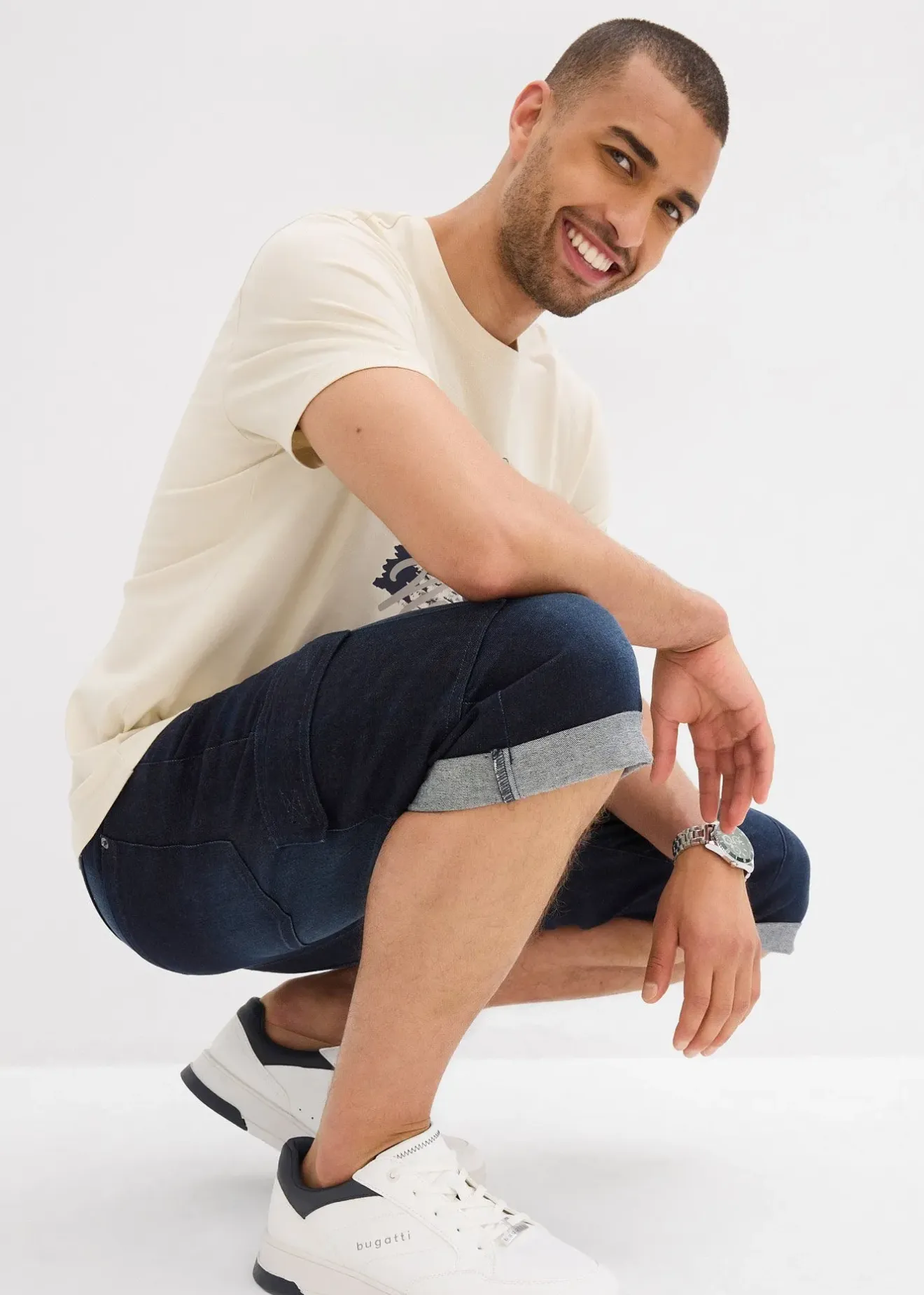 Homme bonprix Shorts|Jeans|Bermuda cargo en jean extensible, regular