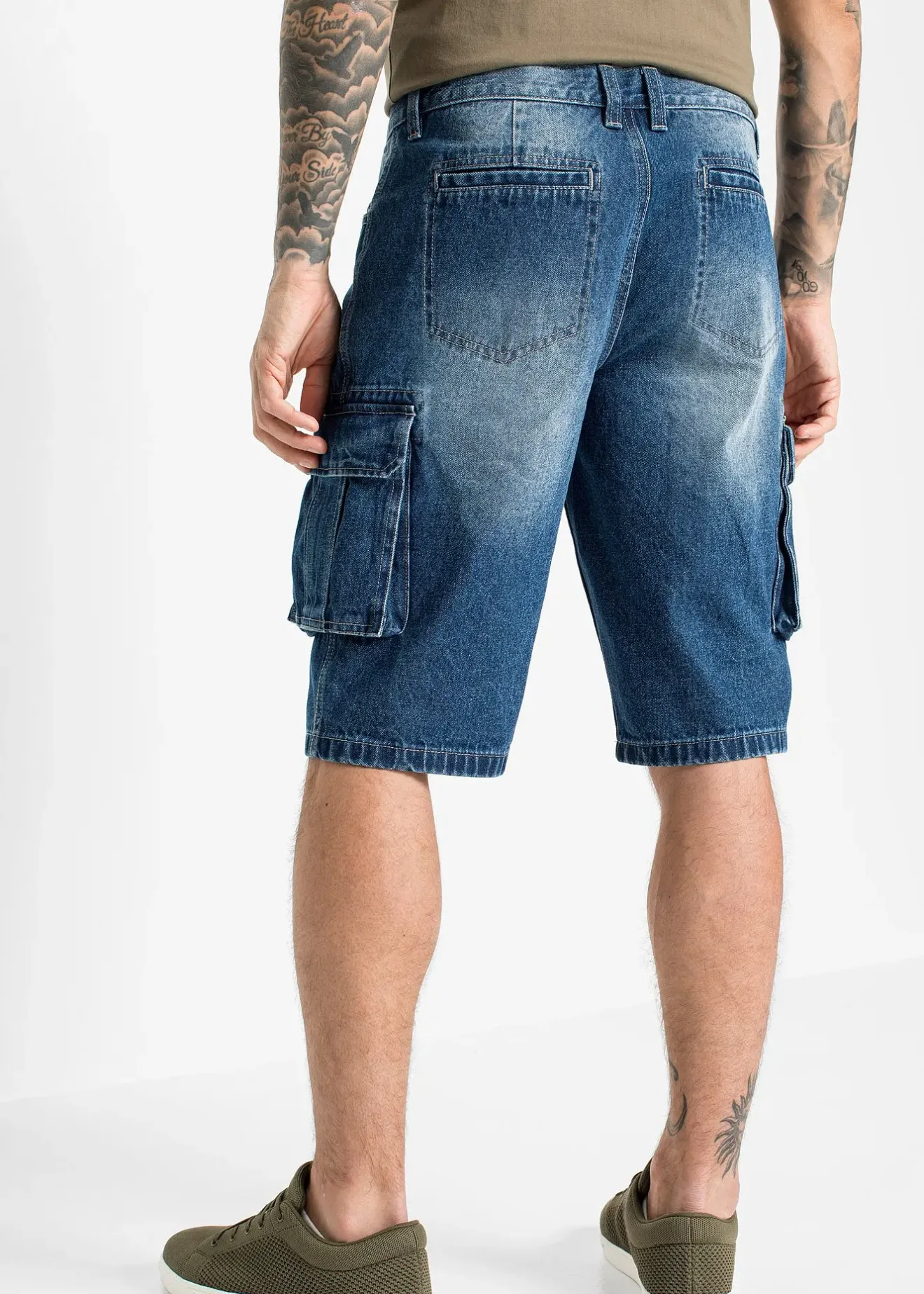 Homme bonprix Shorts|Jeans|Bermuda cargo long en jean, loose