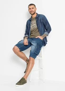 Homme bonprix Shorts|Jeans|Bermuda cargo long en jean, loose