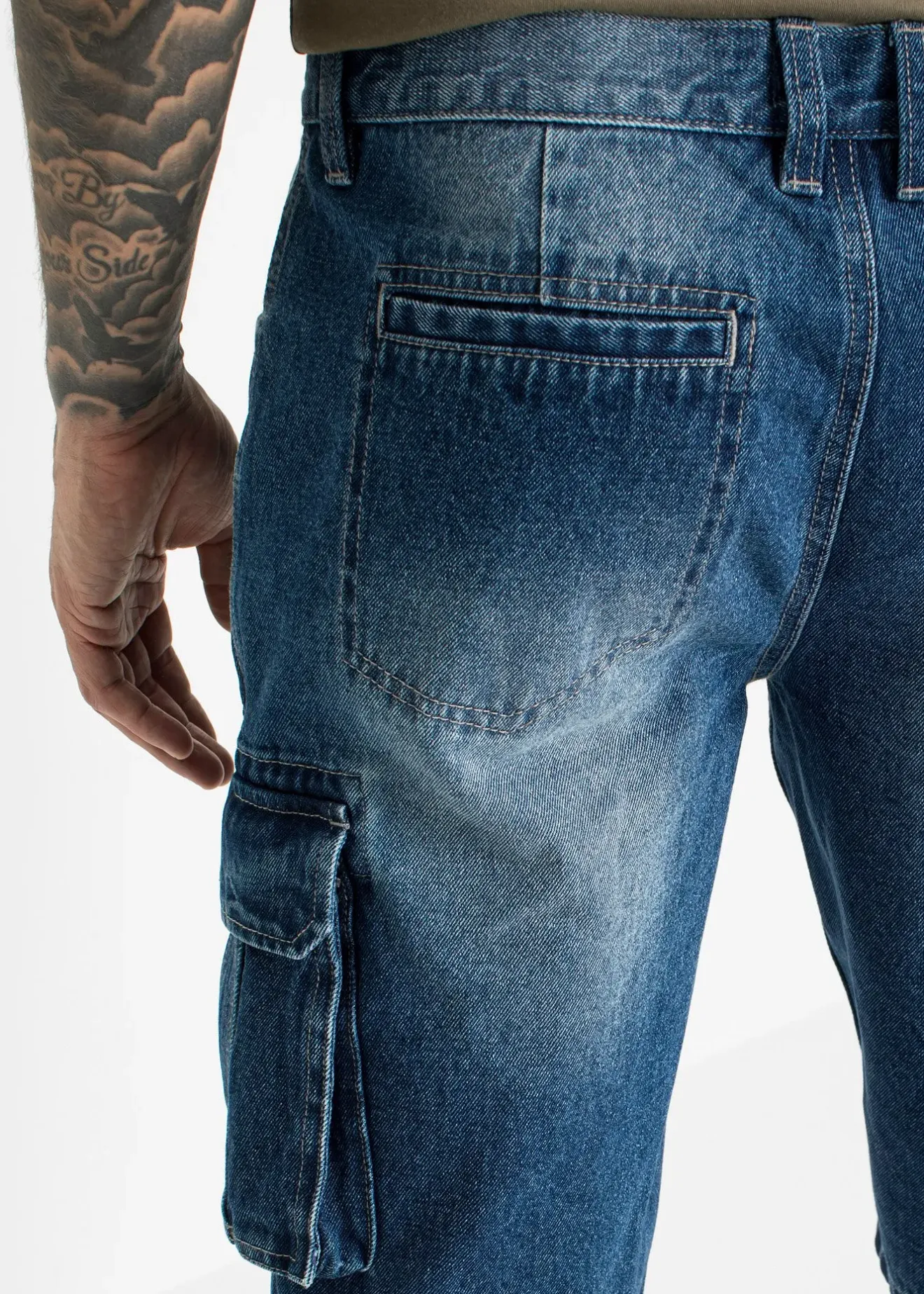 Homme bonprix Shorts|Jeans|Bermuda cargo long en jean, loose