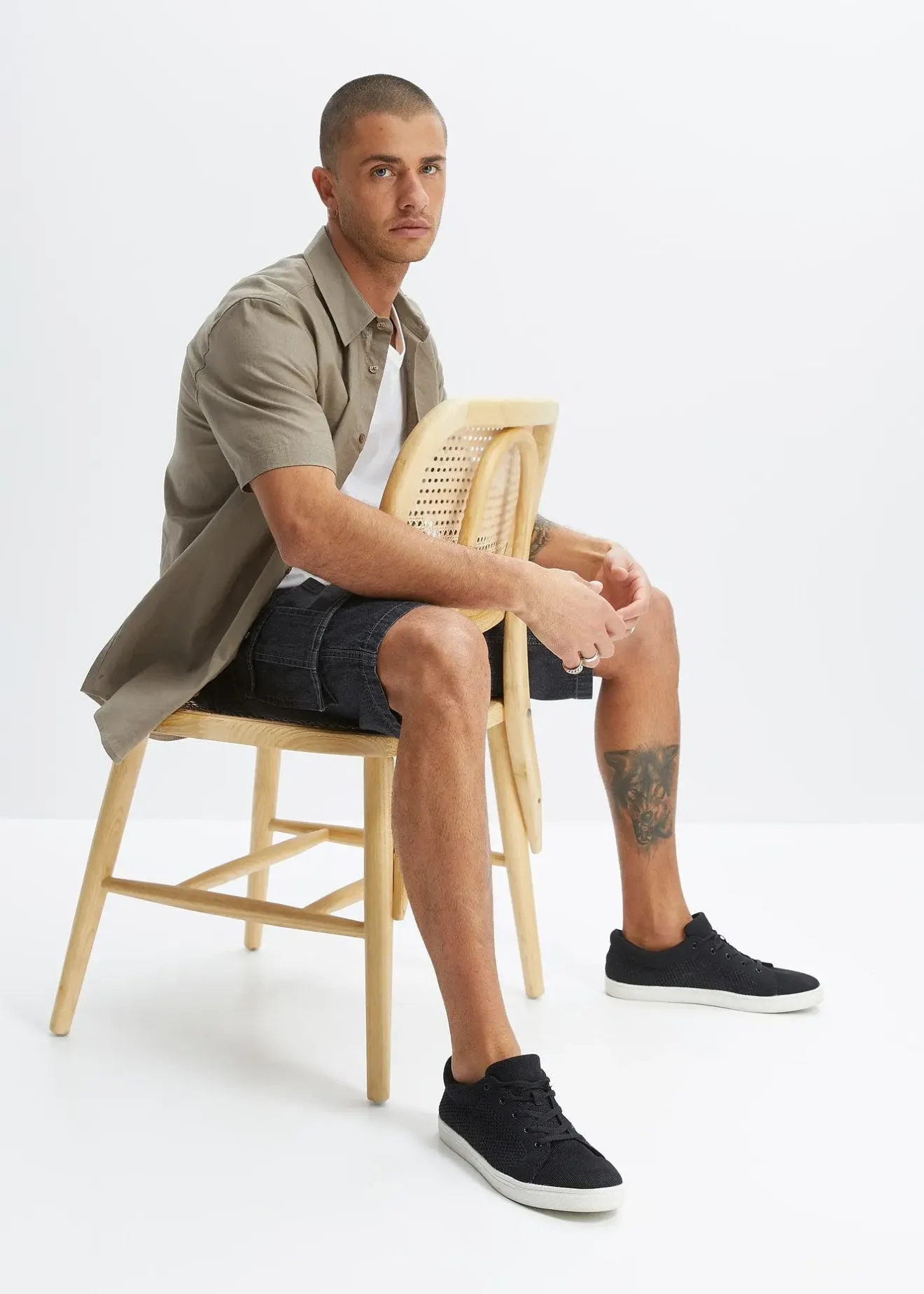 bonprix Bermuda cargo long en jean, loose|Homme Shorts|Jeans
