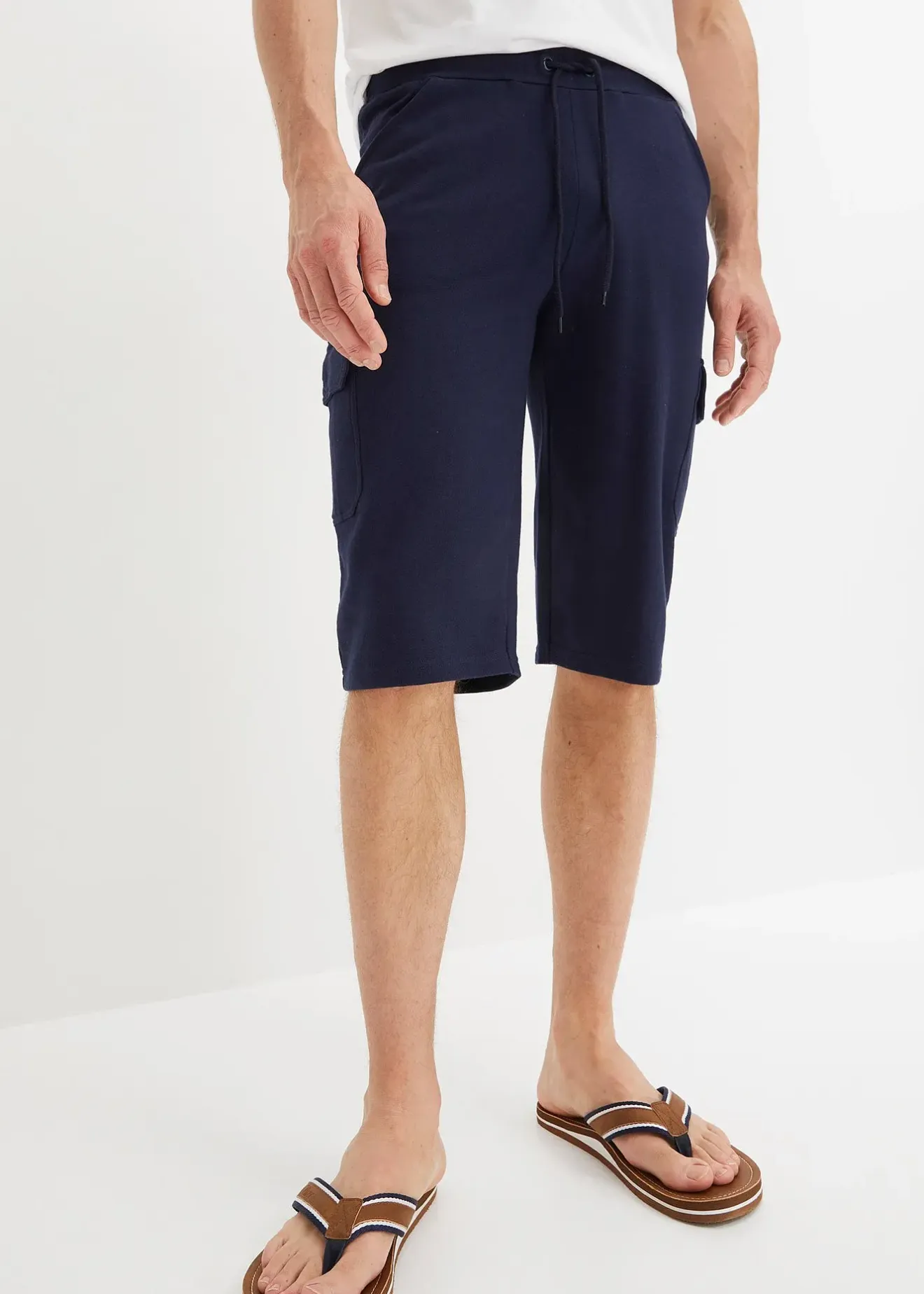 Homme bonprix Shorts|Vêtements De Sport|Bermuda cargo long en sweat 100% coton, regular