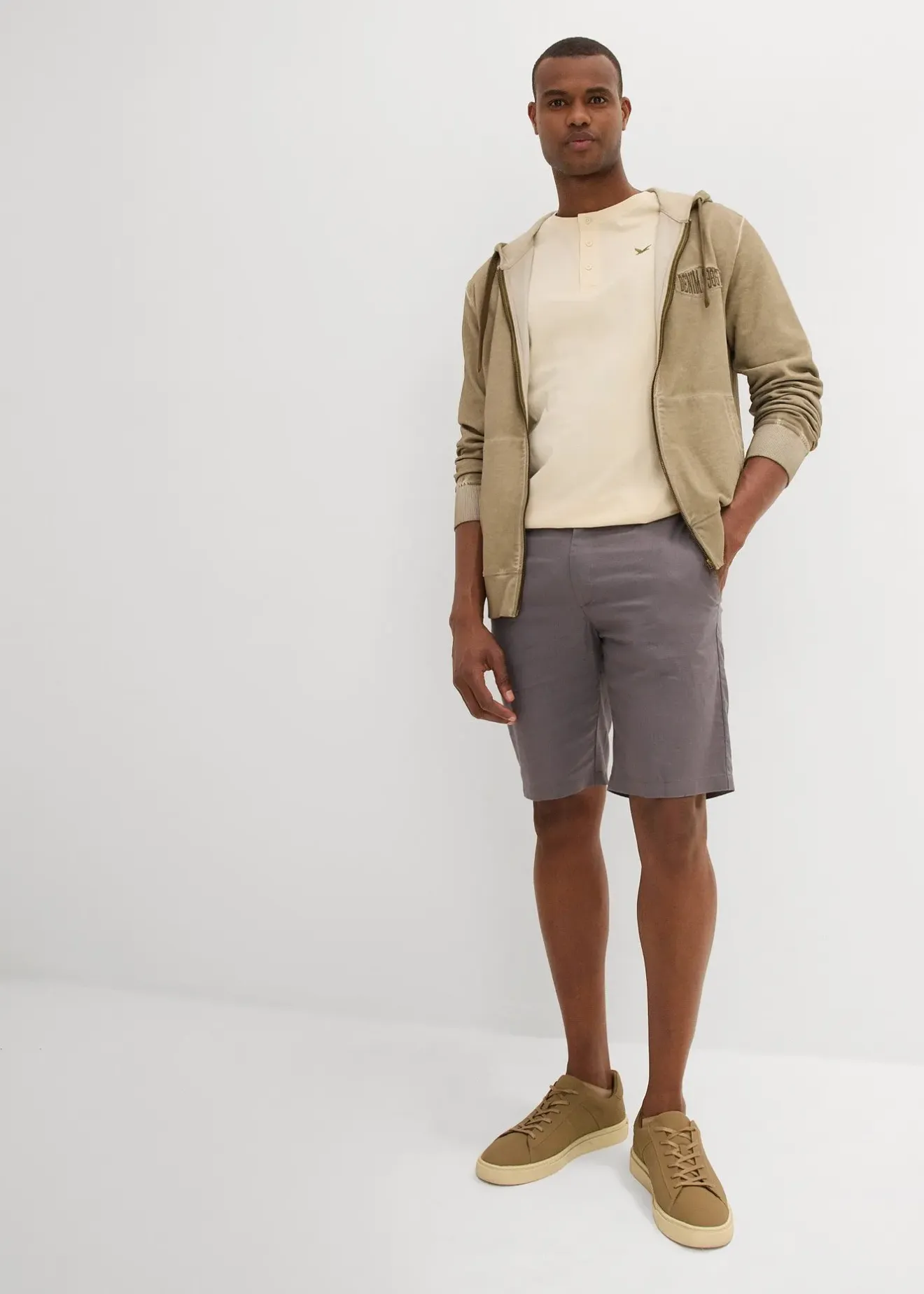 bonprix Bermuda chino en lin mélangé, Regular|Homme Shorts|Pantalons