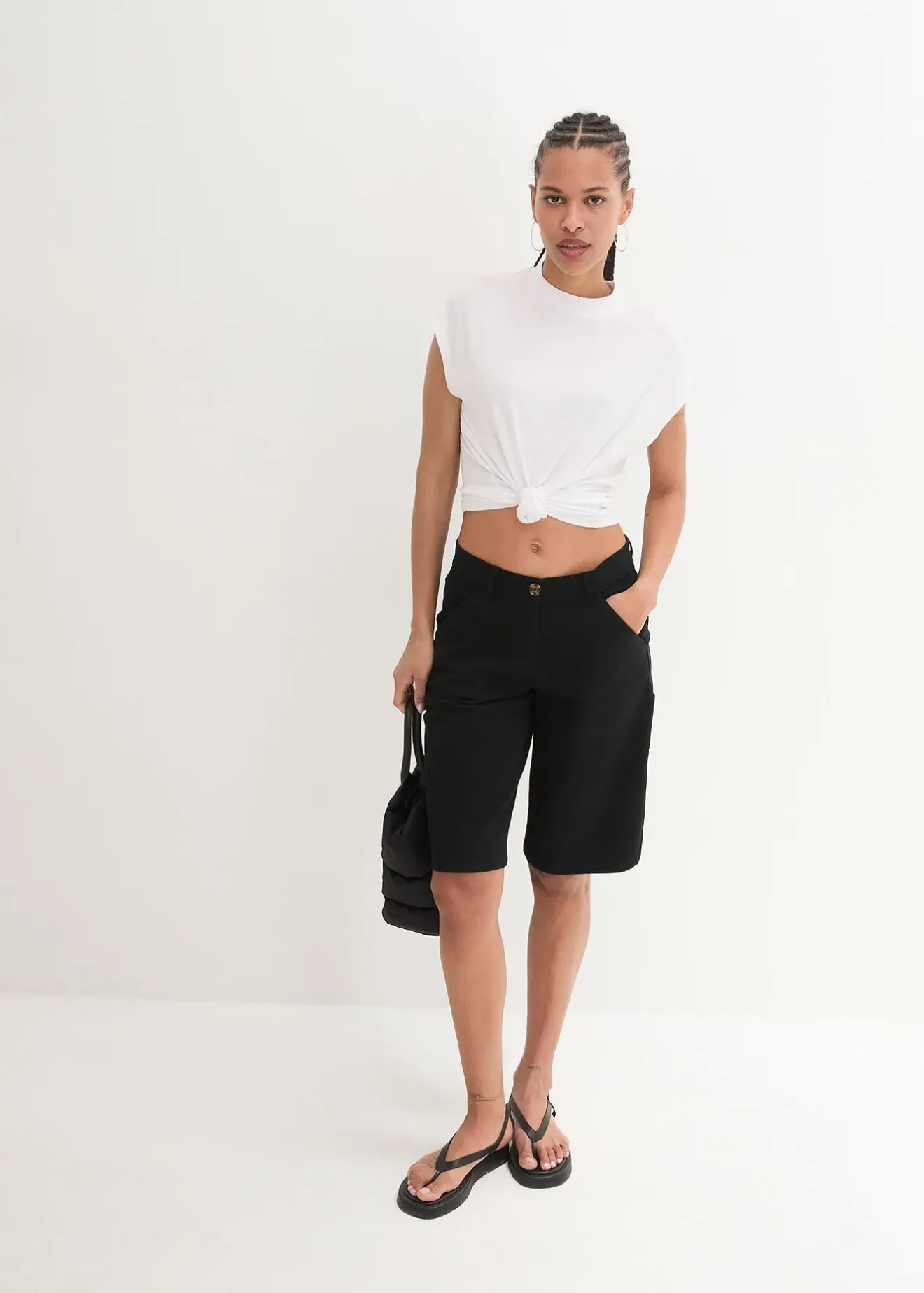 bonprix Bermuda en coton, longueur genou, détails utilitaires|Femme Shorts|Pantalons