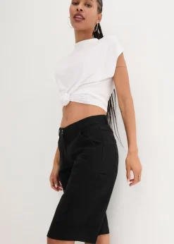 bonprix Bermuda en coton, longueur genou, détails utilitaires|Femme Shorts|Pantalons