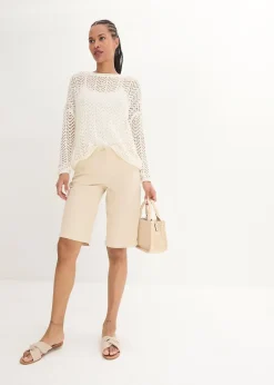 Femme bonprix Shorts|Pantalons|Bermuda en coton, longueur genou, détails utilitaires