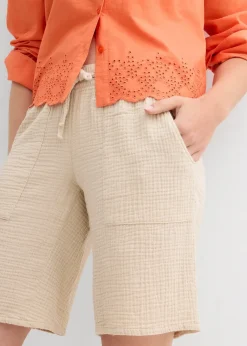 bonprix Bermuda en gaze de coton avec taille élastiquée|Femme Shorts|Pantalons
