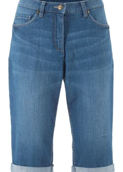 Femme bonprix Shorts|Jeans|Bermuda en jean à revers, taille mi-haute