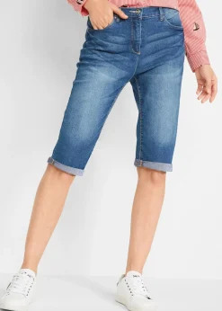 Femme bonprix Shorts|Jeans|Bermuda en jean à revers, taille mi-haute