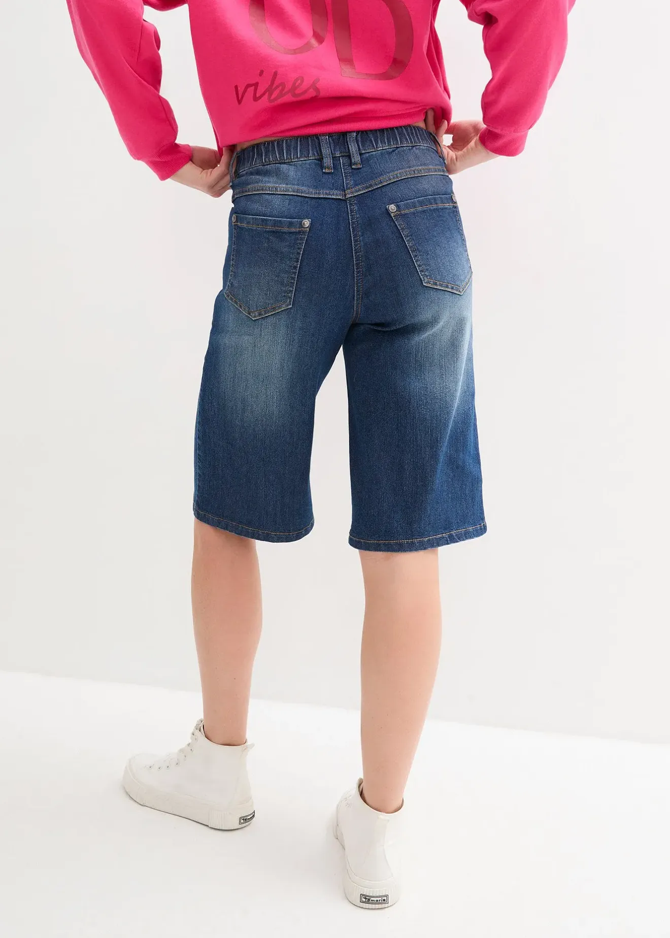 bonprix Bermuda en jean à taille haute et élastiquée|Femme Shorts|Jeans