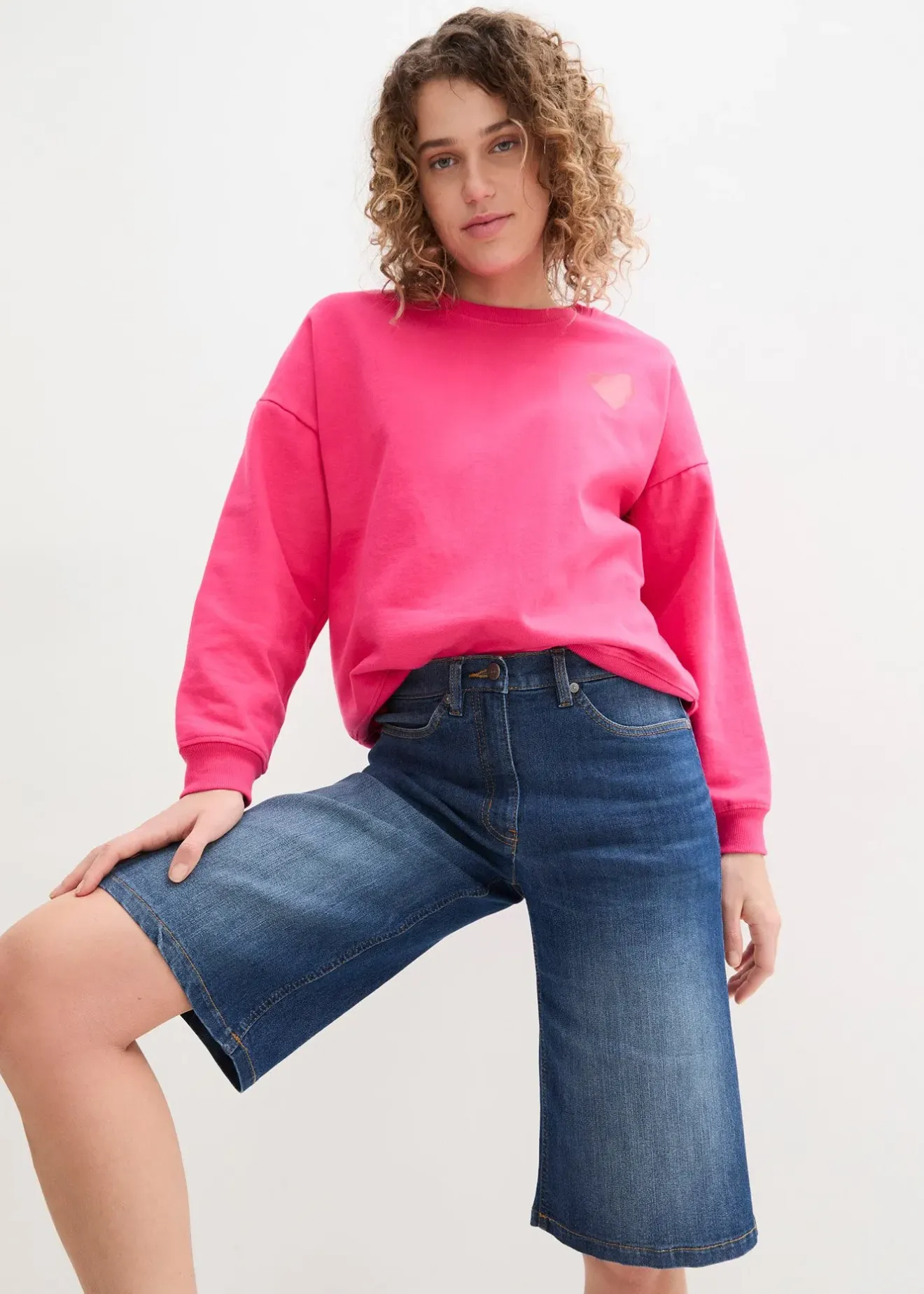 bonprix Bermuda en jean à taille haute et élastiquée|Femme Shorts|Jeans