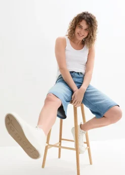Femme bonprix Shorts|Jeans|Bermuda en jean à taille haute et élastiquée