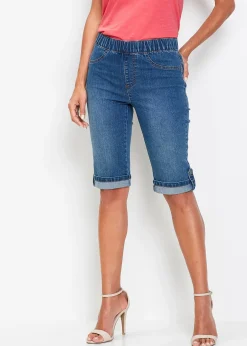 Femme bonprix Shorts|Jeans|Bermuda en jean avec taille entièrement élastiquée