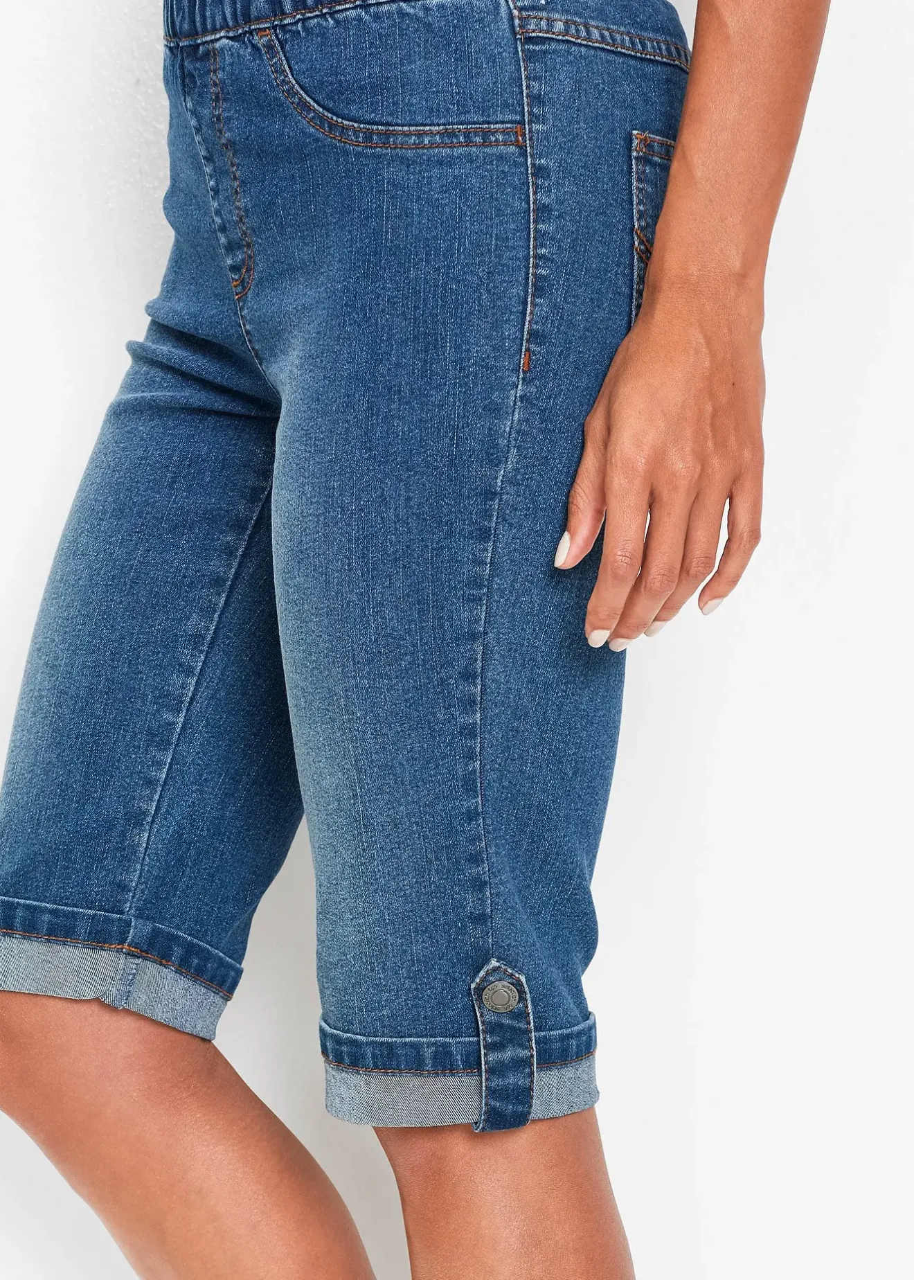 Femme bonprix Shorts|Jeans|Bermuda en jean avec taille entièrement élastiquée