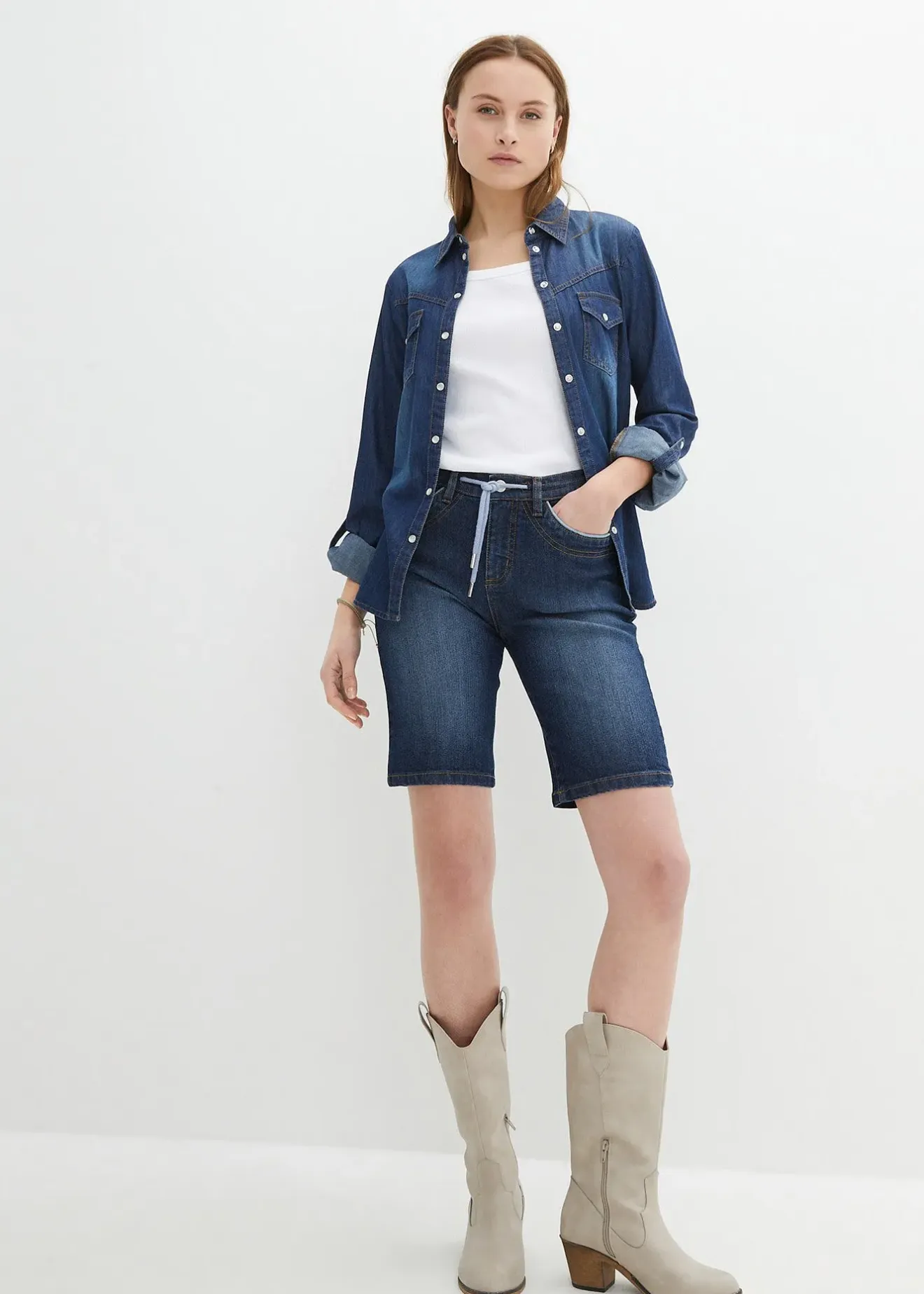 bonprix Bermuda en jean, coupe slim, taille mi-haute|Femme Shorts|Jeans