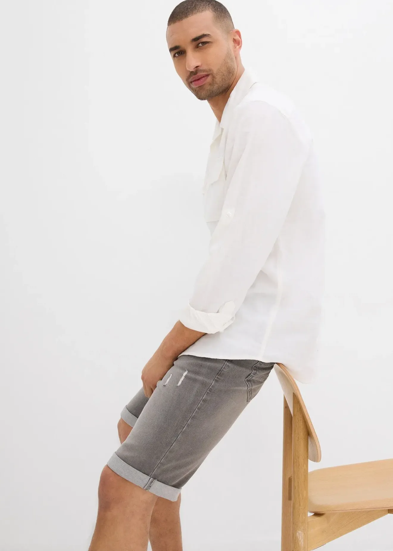 bonprix Bermuda en jean extensible, base retroussée, regular|Homme Shorts|Jeans