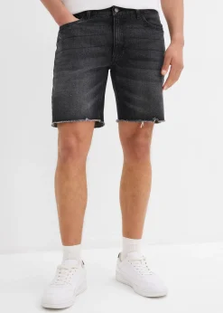 Homme bonprix Shorts|Jeans|Bermuda en jean extensible à finitions effilochées, loose