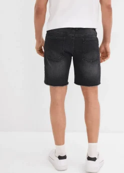 Homme bonprix Shorts|Jeans|Bermuda en jean extensible à finitions effilochées, loose