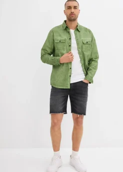 Homme bonprix Shorts|Jeans|Bermuda en jean extensible à finitions effilochées, loose