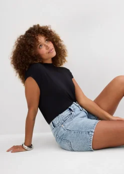 Femme bonprix Shorts|Jeans|Bermuda en jean taille mi-haute, peu extensible