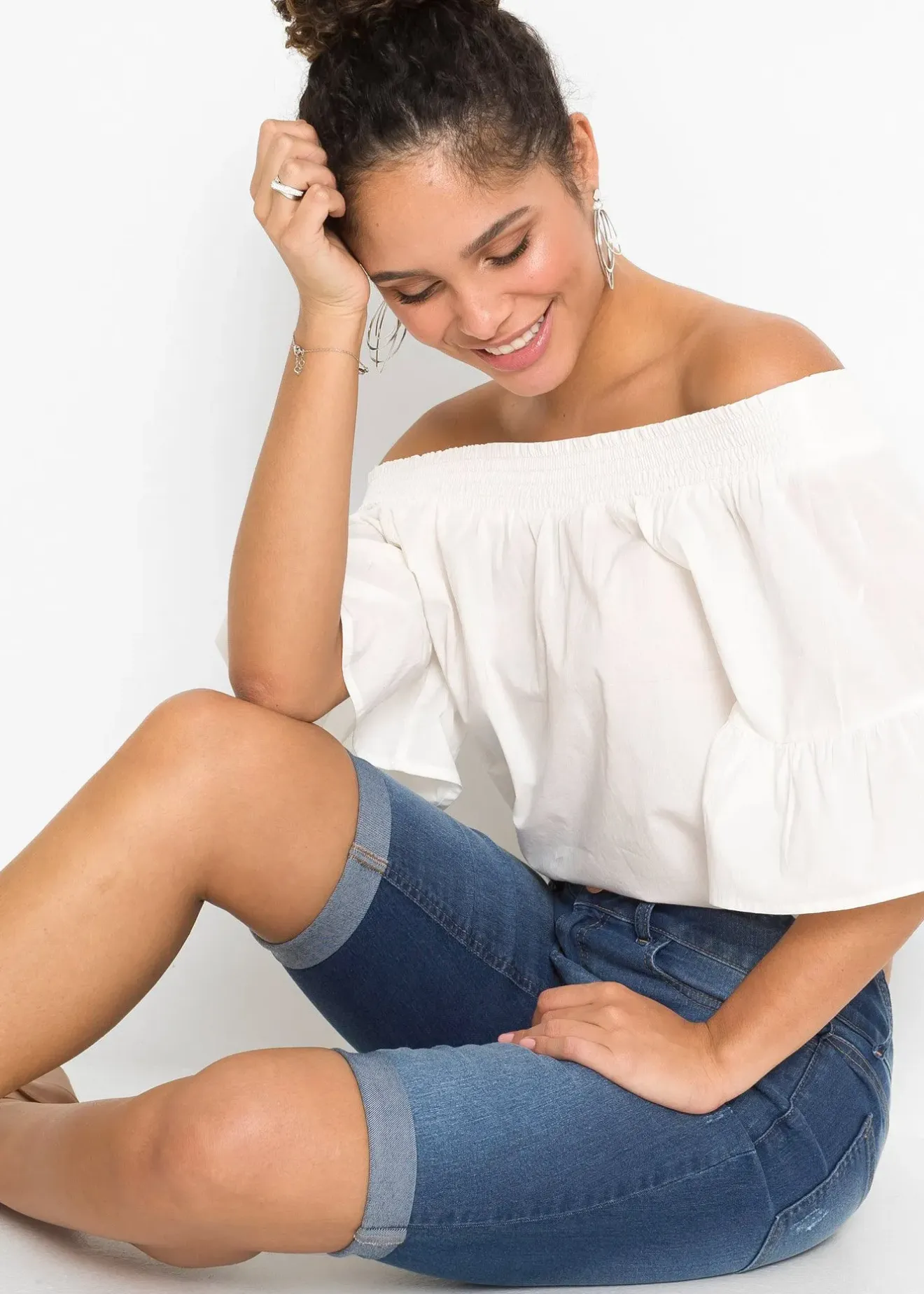 Femme bonprix Shorts|Jeans|Bermuda en jean, taille mi-haute