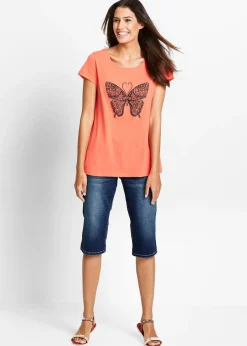 Femme bonprix Jeans|Shorts|Bermuda en jean, taille mi-haute élastiquée