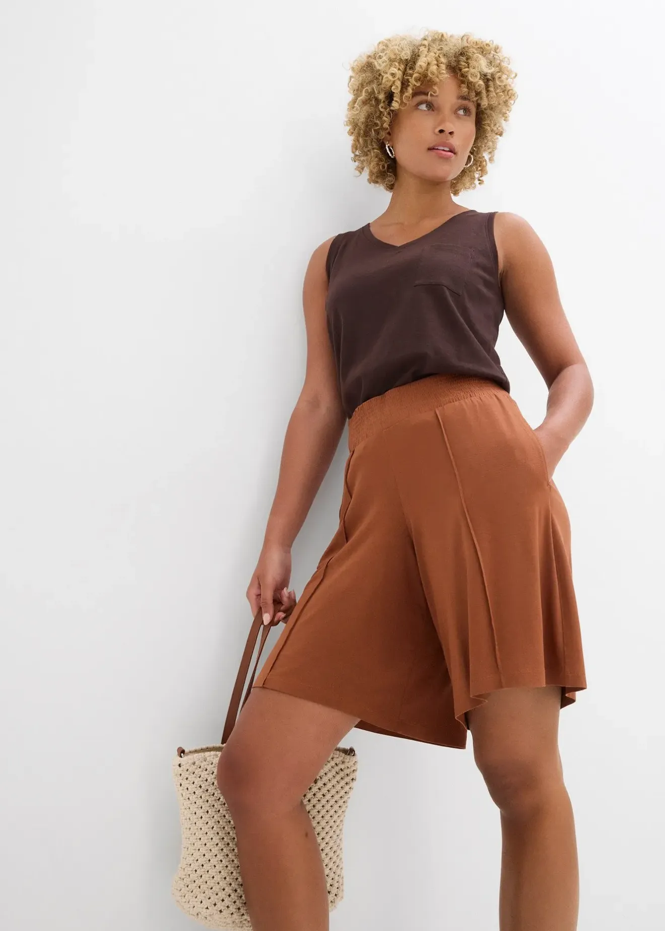 Femme bonprix Shorts|Pantalons|Bermuda en jersey à taille élastiquée