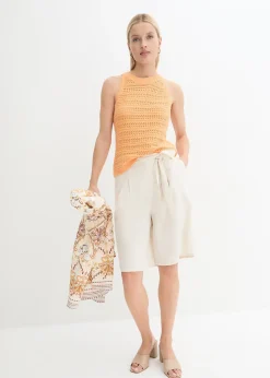 Femme bonprix Shorts|Pantalons|Bermuda en lin mélangé