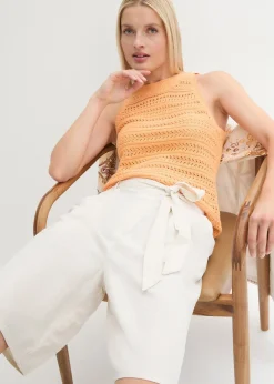 Femme bonprix Shorts|Pantalons|Bermuda en lin mélangé